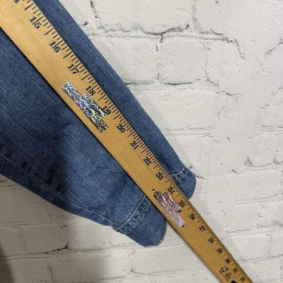 Lane Bryant Blouse Denim Women Size 24 Snap Button Chambray Roll Tab Sleeve Top - Picture 9 of 9